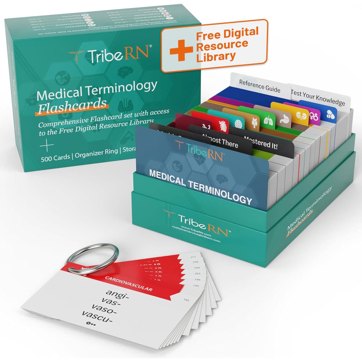 Tribe RN 500 flashcards: color-coded terminology review for nursing students.
