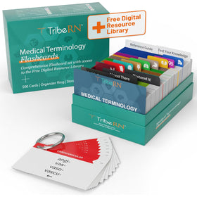 Tribe RN 500 flashcards: color-coded terminology review for nursing students.