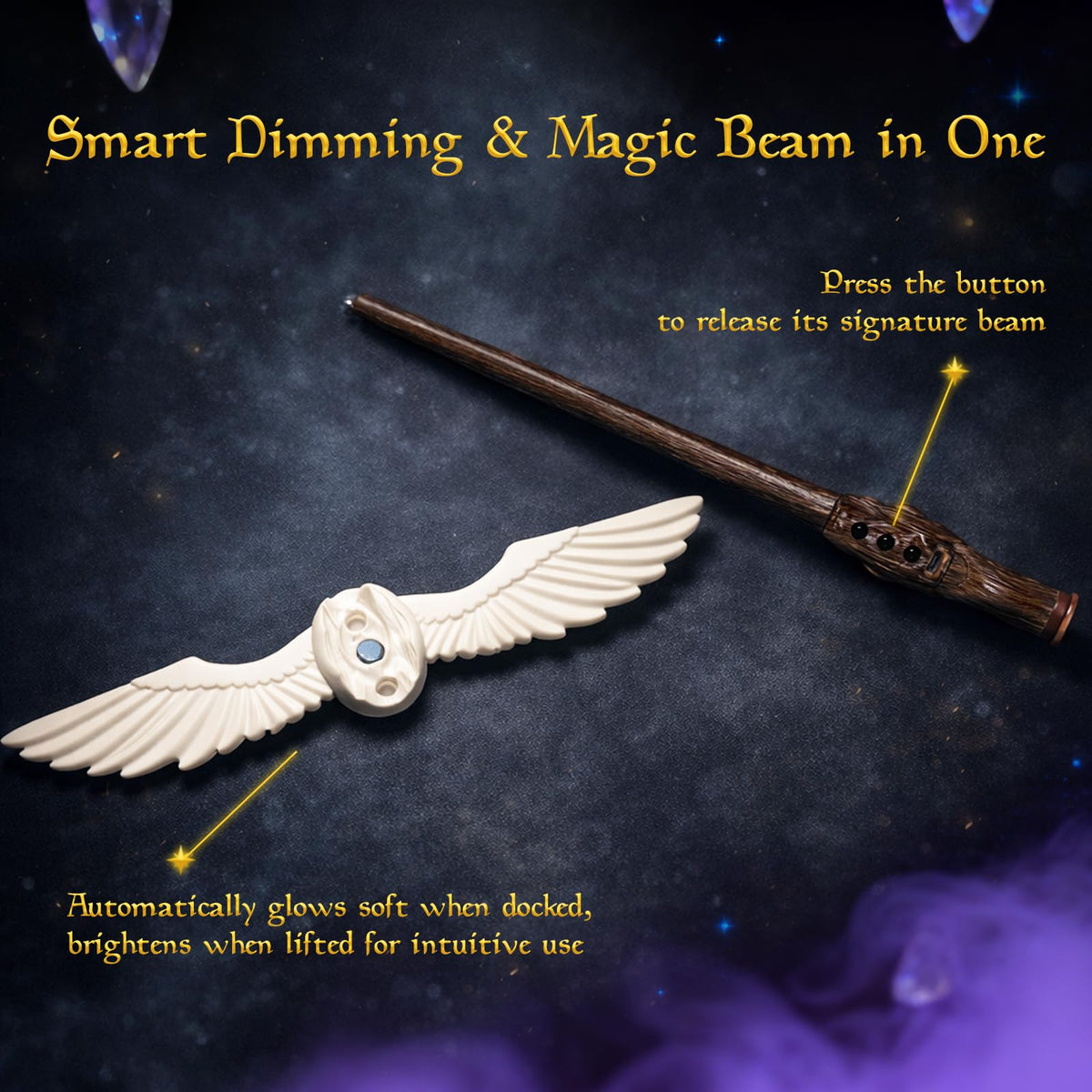 Tries Wizard Wand wall display keeps the wand ready after play.
