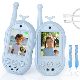 Trigowalt video walkie talkie for kids, front view, enables real-time chats indoors and outdoors.