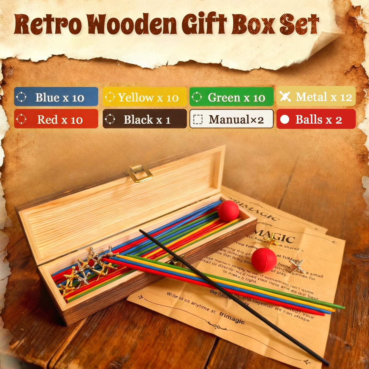 TriMagic pick-up sticks wooden box for calm, focused play