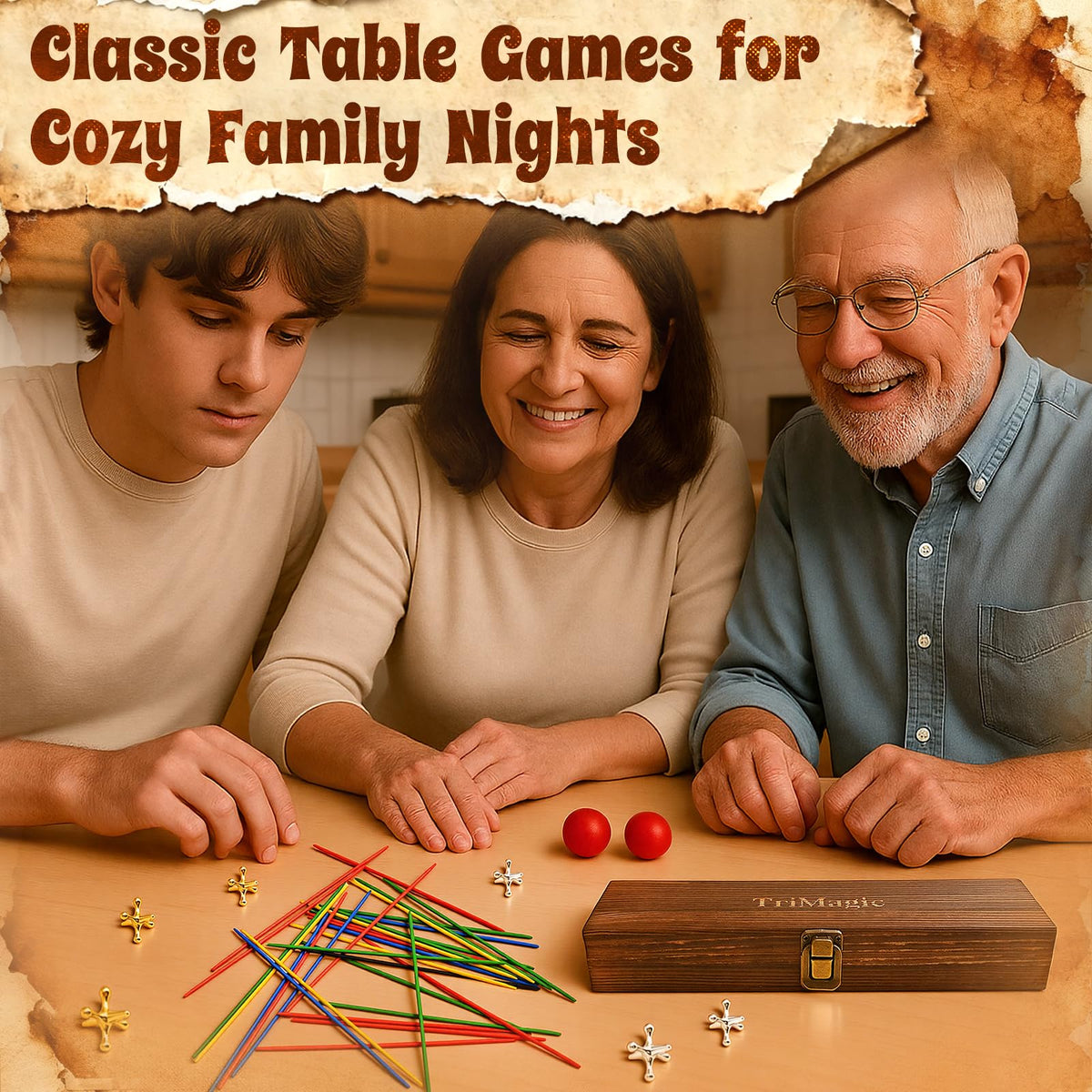 TriMagic wooden gift box with vintage latch keeps pieces organized