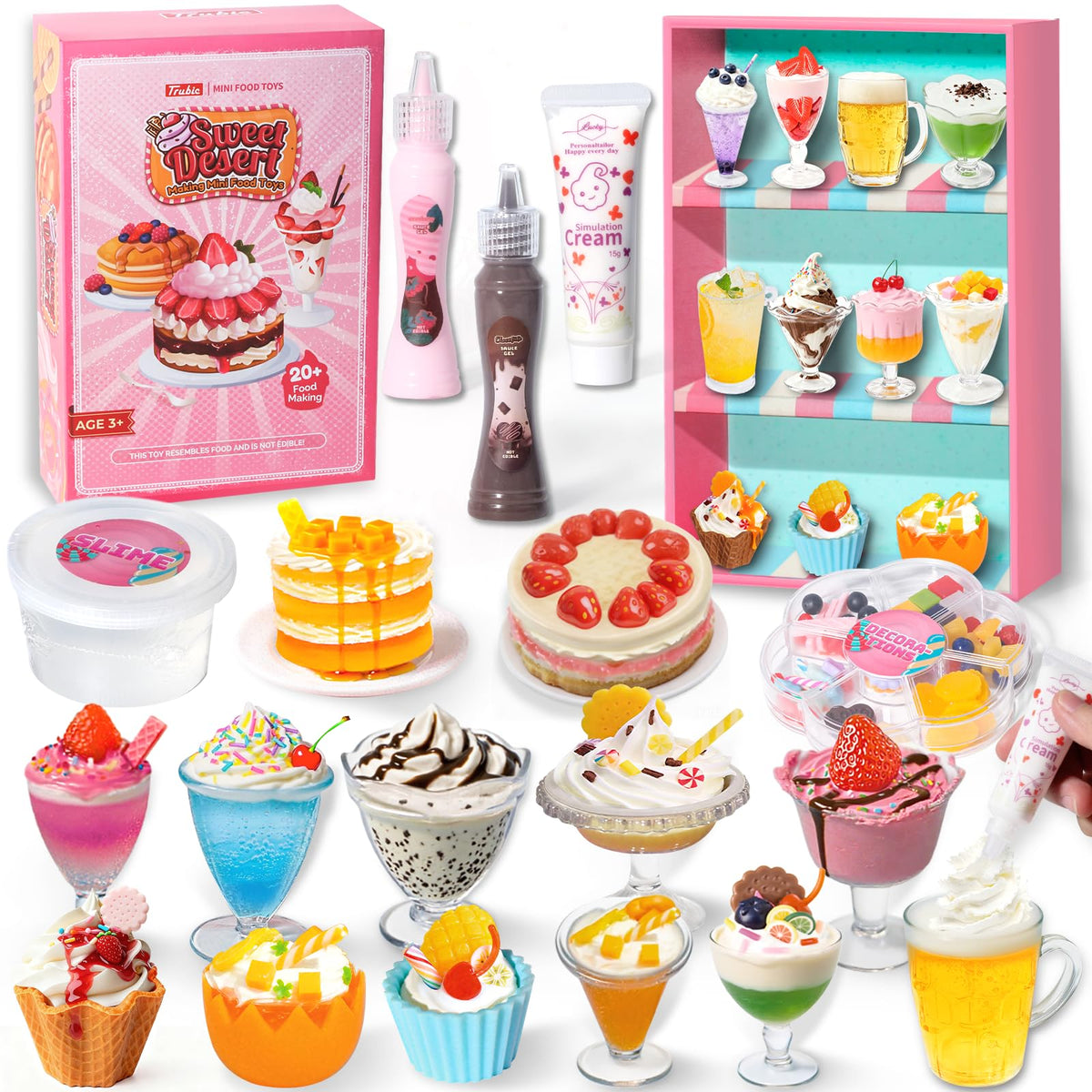 Trubic 18 miniature desserts display cabinet showcases finished creations for pretend serving.