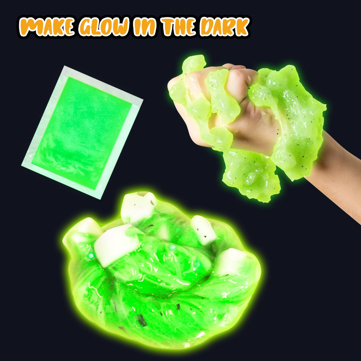 Trubic Dinosaur Slime Kit glow powder enables glowing dino battles.