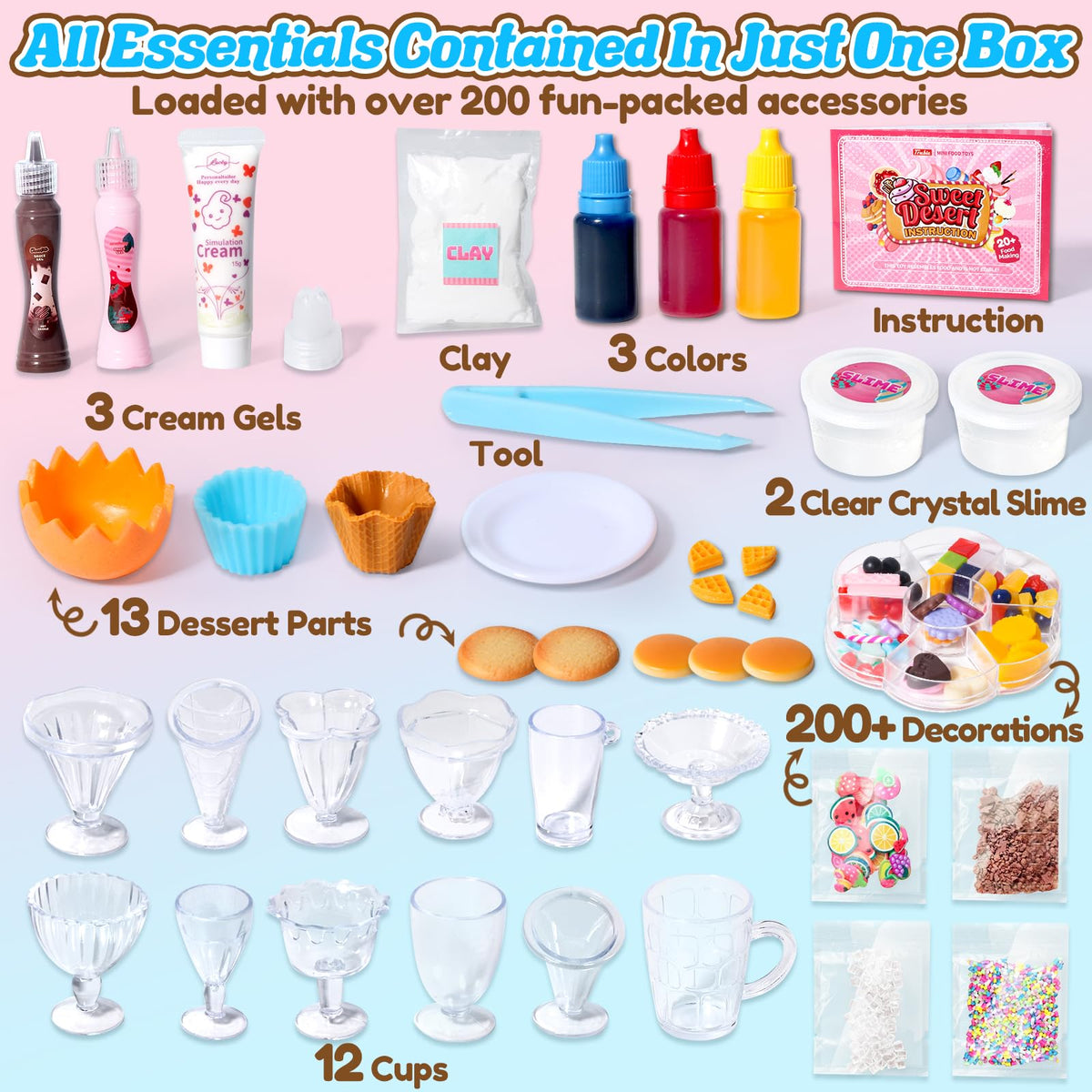 Trubic decorations and cream gel enhance sensory pretend dessert service.