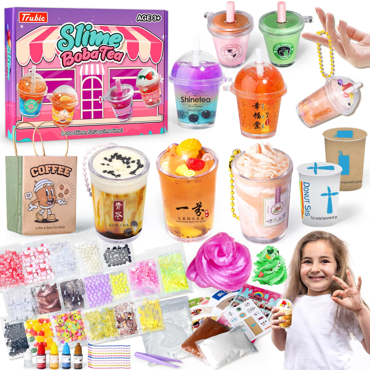 Trubic miniature cafe boba slime kit shows realistic drinks for imaginative play