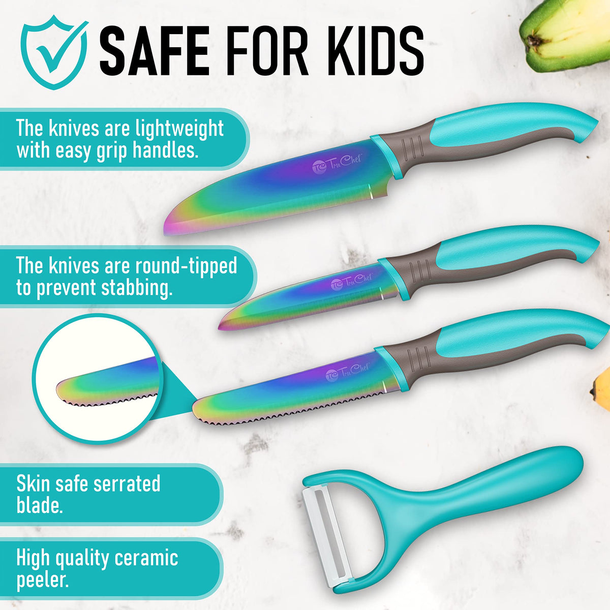 TruChef aqua chef knife for kids with safe rounded tip.