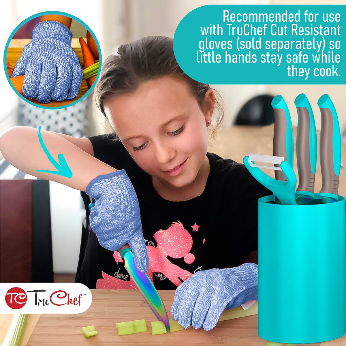 TruChef aqua serrated knife for smooth slicing.
