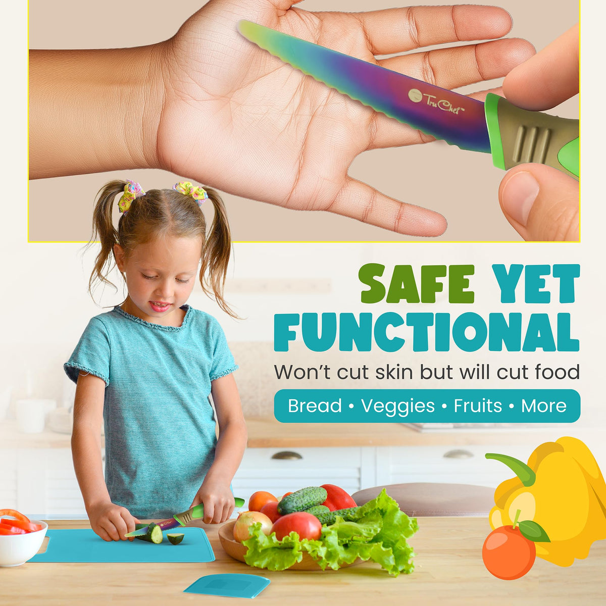 TruChef scraper tool designed for small hands and easy cleanup.