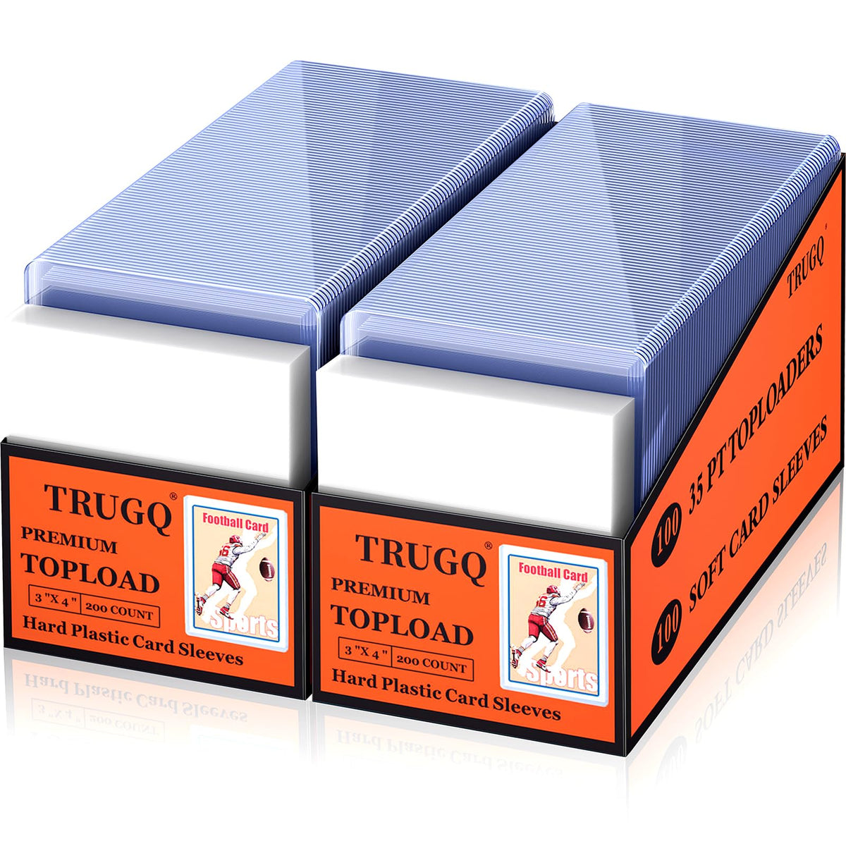 TRUGQ 400 card sleeves top loaders set protects standard-size cards during storage and travel.