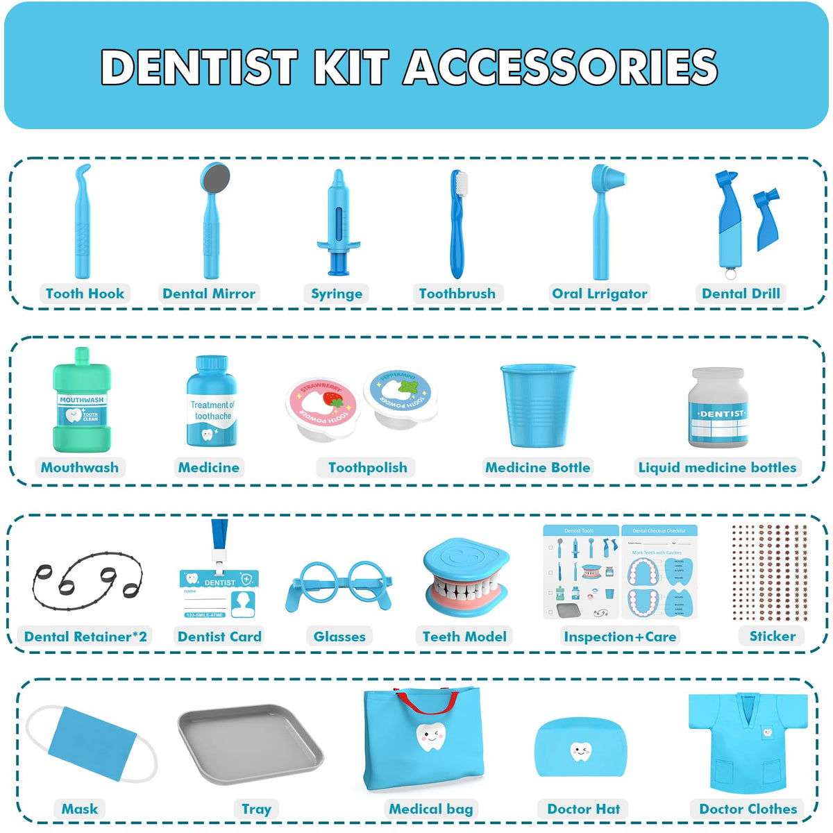Trulloyoo dentist play set dental retainer for role-play