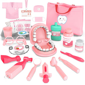 Trulloyoo dentist play set with pink teeth tools for imaginative dental care play.