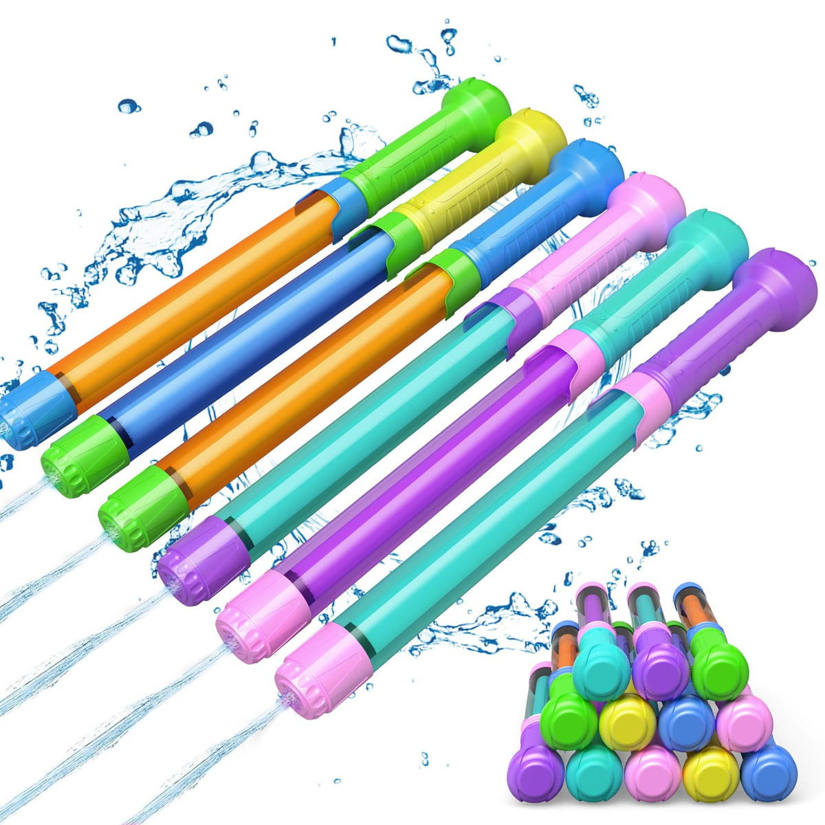 Trulloyoo 12-pack water guns in all colors ready for a vibrant pool party.
