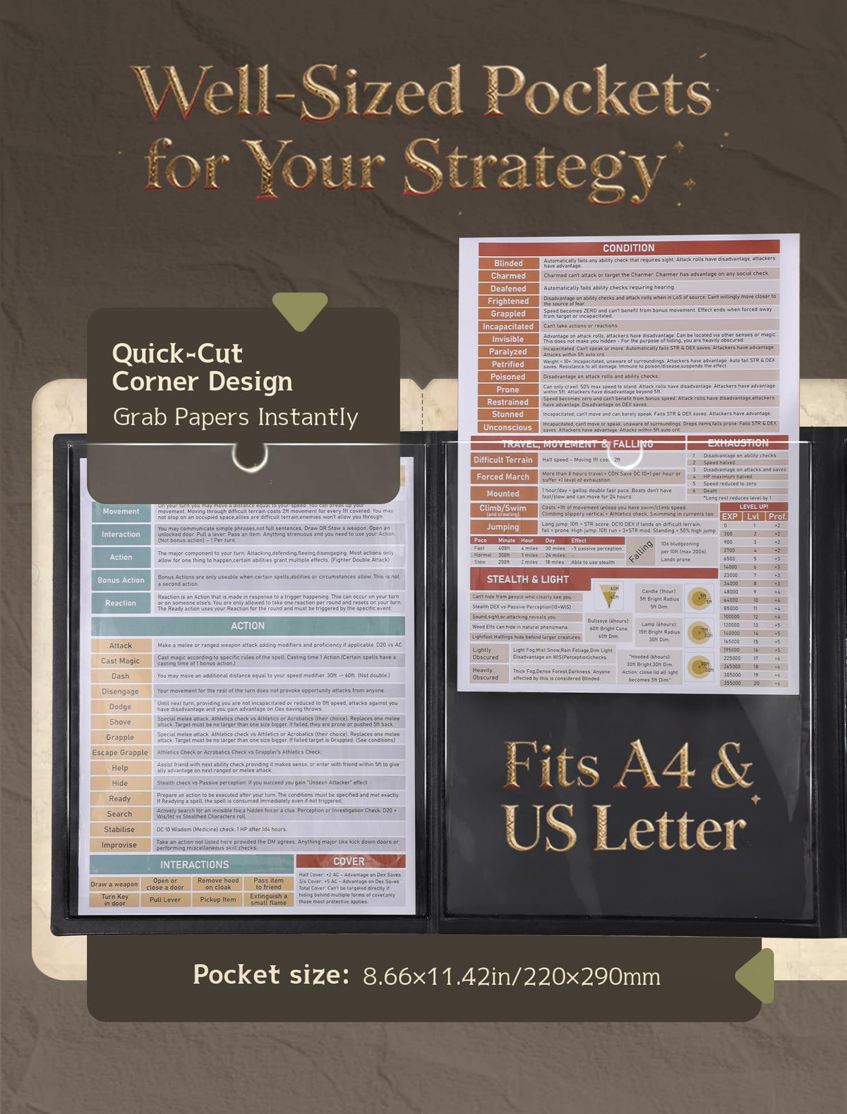 Trymaker Dm Screen 5e pockets organize rules and notes for quick reference.