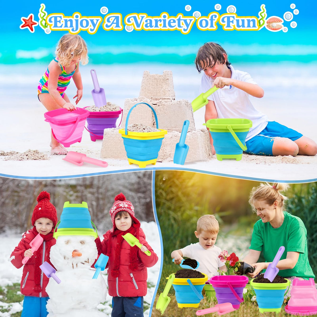 TSDATOWR BPA-free collapsible buckets ensure safe play