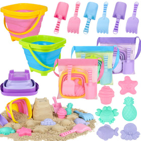 TSDATOWR collapsible beach buckets in bright colors for family beach play.
