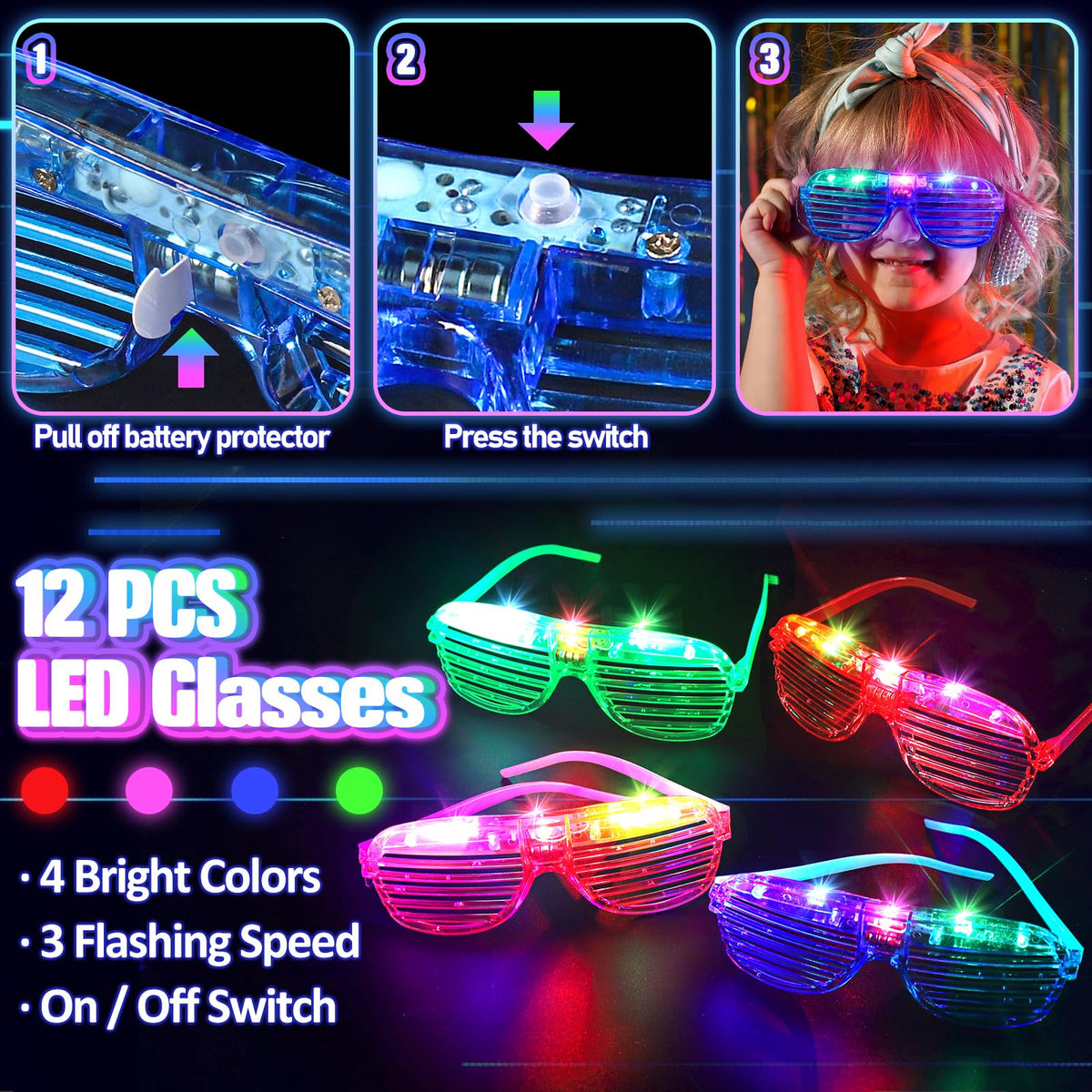 TSDATOWR glow rings sparkle on fingers with colorful, long-lasting LED light.