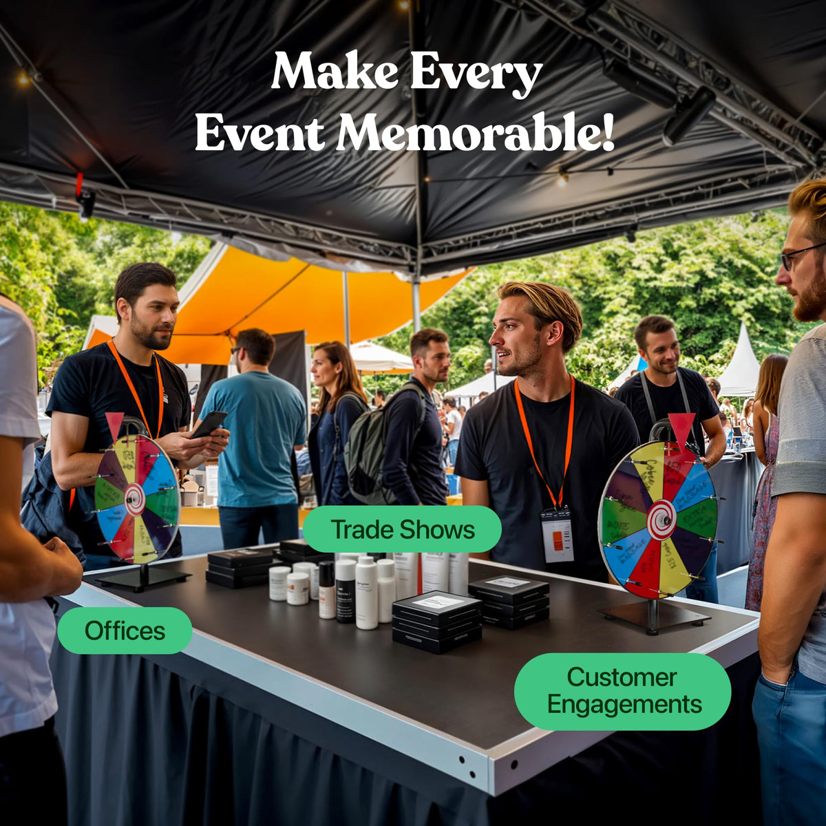 T-SIGN prize wheel with bright color slots enhances visibility and participation.