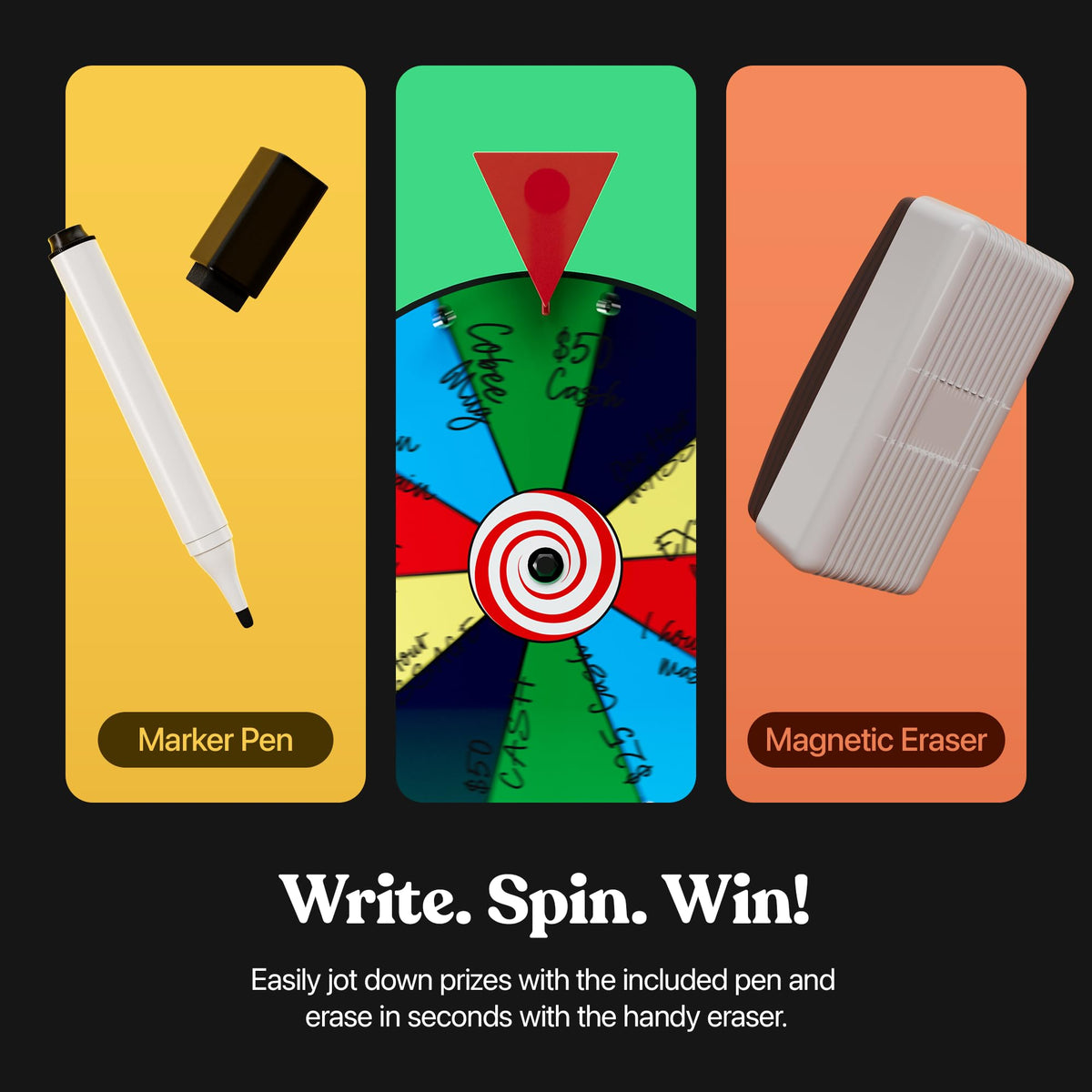 T-SIGN tabletop roulette wheel assembly shown for easy booth setup.