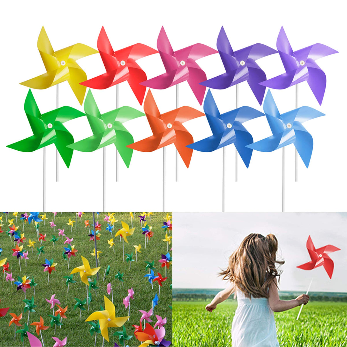 Tsocent 100-pack pinwheels ready-to-assemble display for outdoor décor.