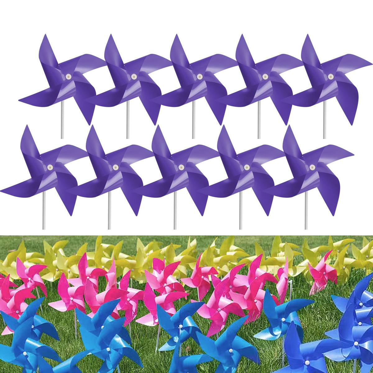 Tsocent 100-pack pinwheels ready to assemble for colorful outdoor decor.