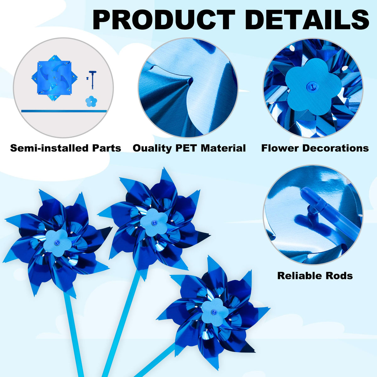 Tsocent pinwheels blue assembly parts for quick setup