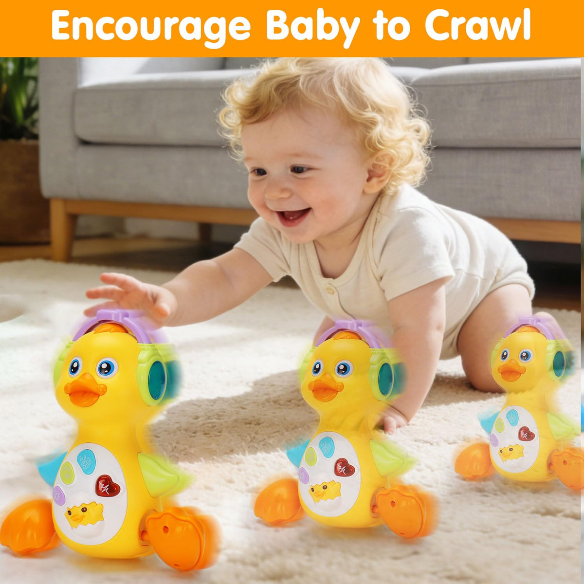 Tsomtto duck’s waddling motion invites crawling and tracking during playtime
