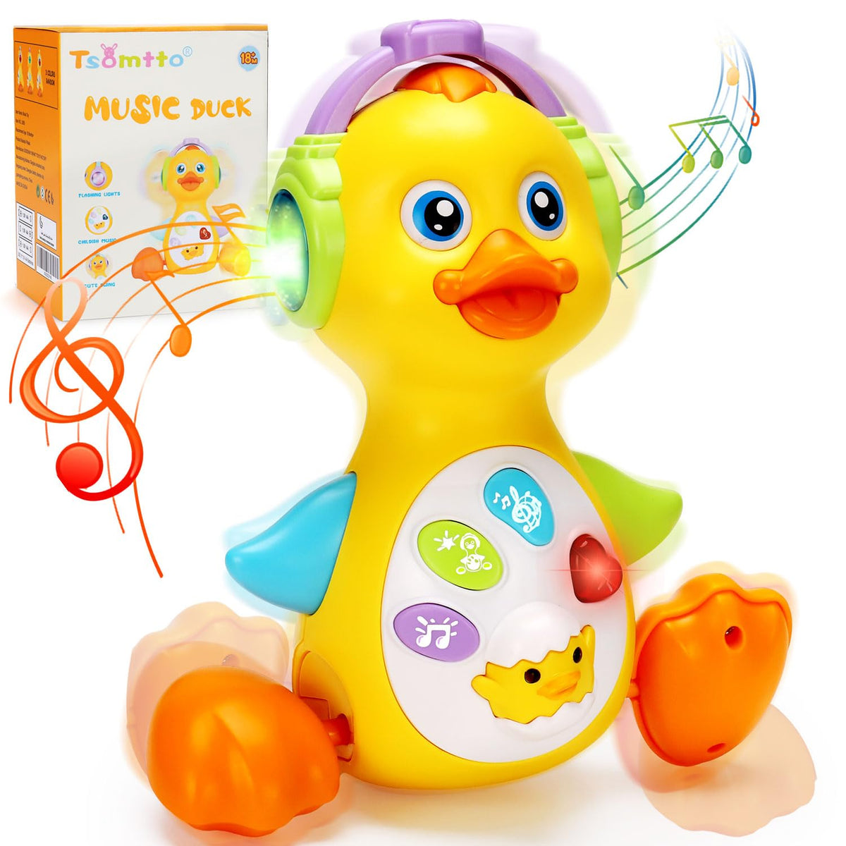 Tsomtto baby duck toy with light-up headphones boosts visual engagement for infants