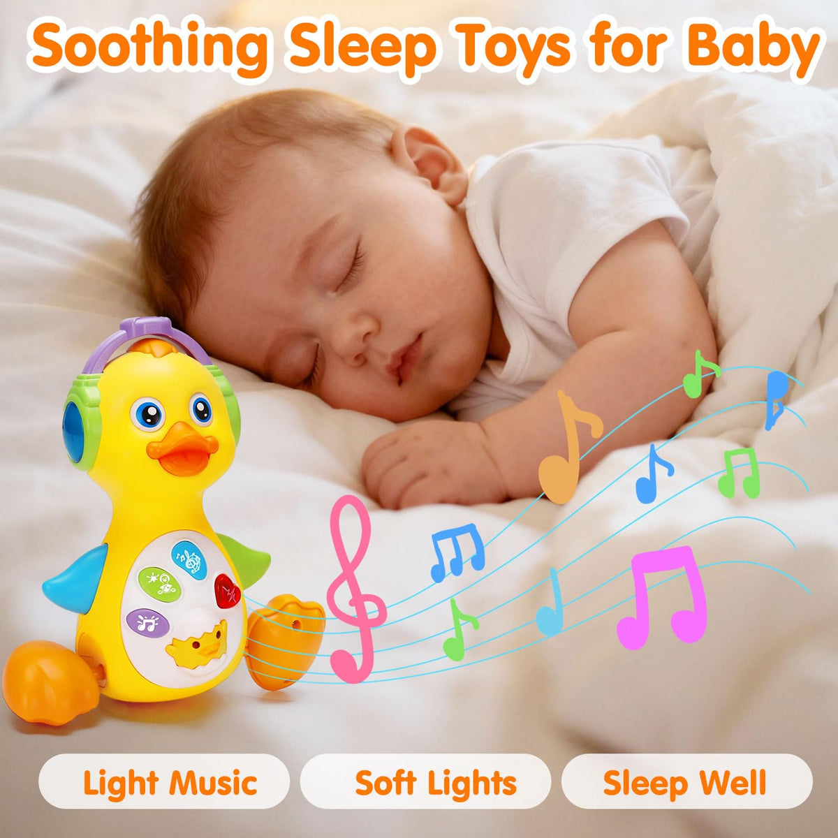 Tsomtto tummy-time duck toy encourages reach and head control with colorful lights