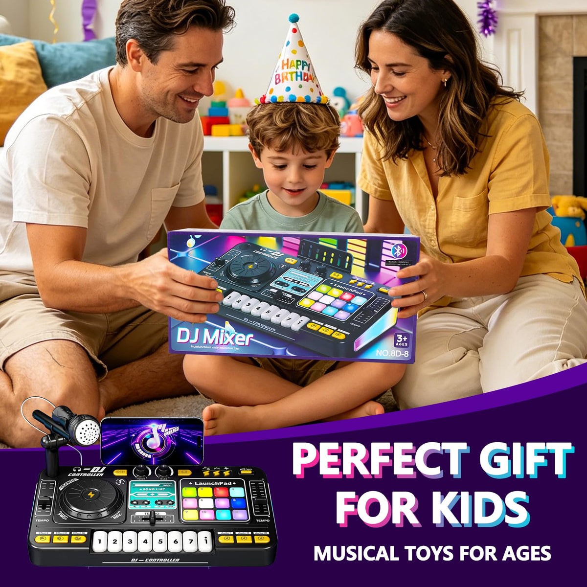 Tsomtto Birthday gift DJ mixer toy sparks musical play