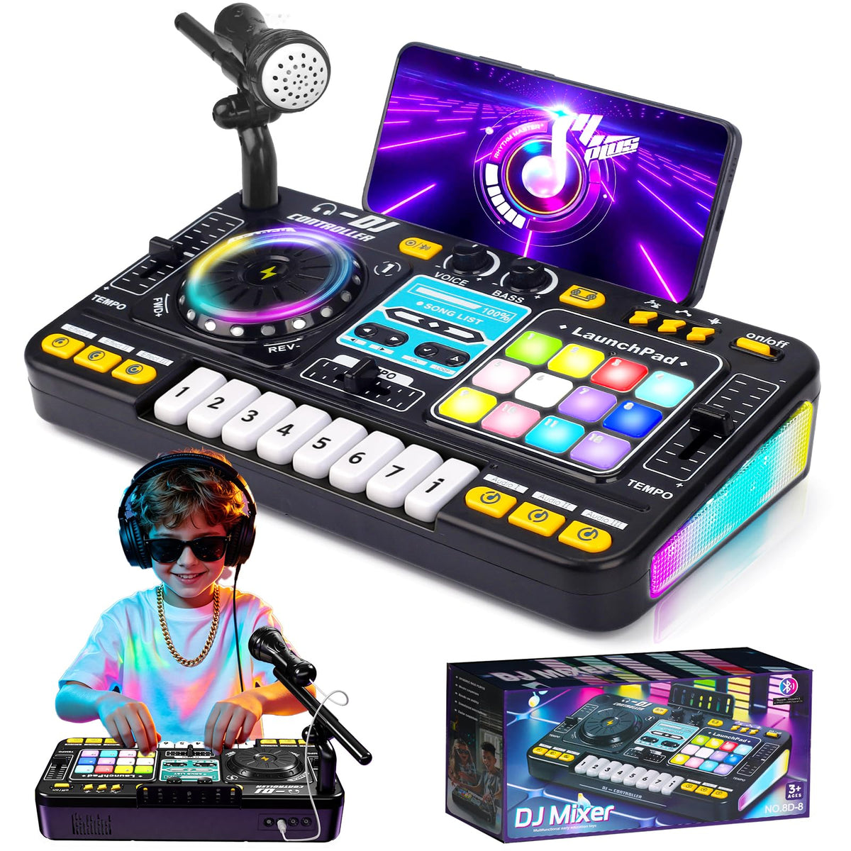 Tsomtto Kids DJ Mixer Table with LED lights for immersive music play and learning