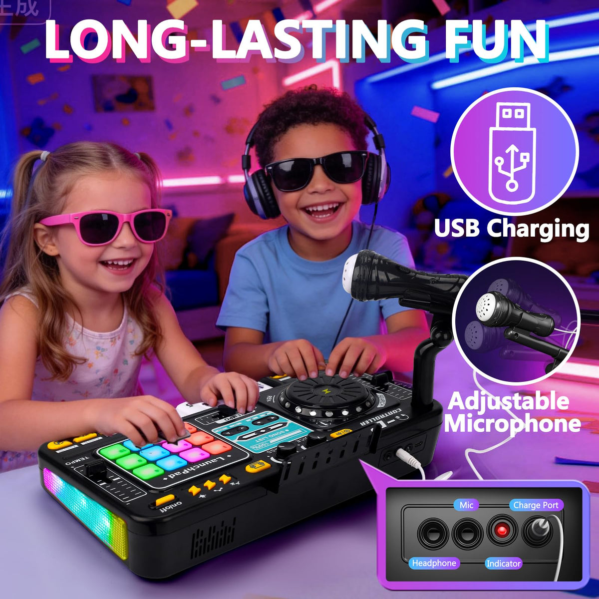 Tsomtto Kids DJ Mixer Table in recording mode for creative playback