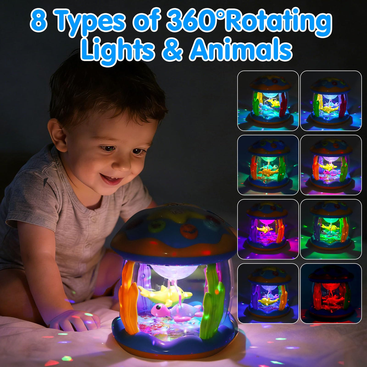 Tsomtto light up musical baby toy with melodies and soft visuals.