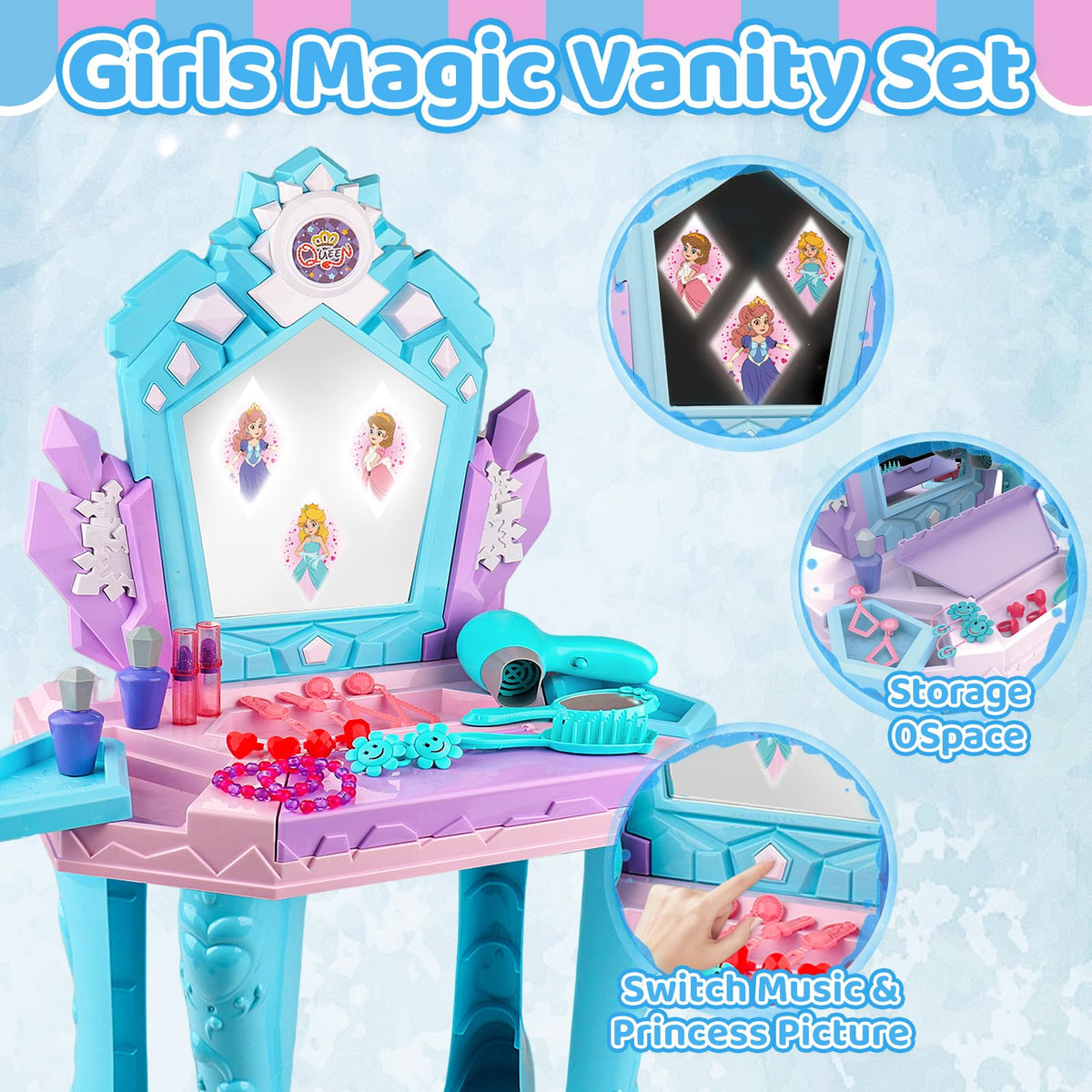 Tsomtto mirror with music engages kids in interactive makeup-dress-up moments.