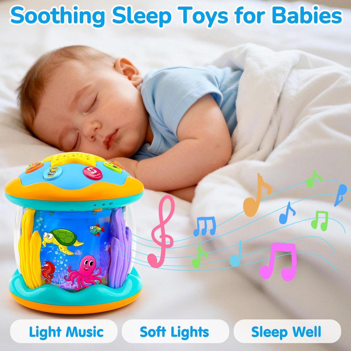 Tsomtto device offers six animal sounds and melodies with two volume levels.