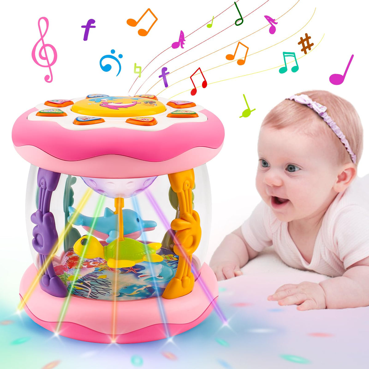 Tsomtto ocean projector for babies 0-6 months with soothing lights and melodies
