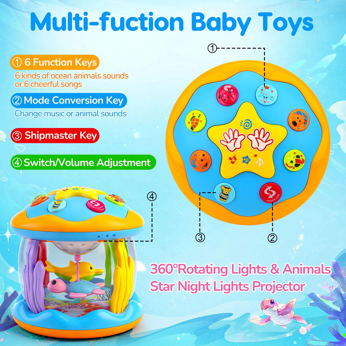 Tsomtto ocean rotating projector turtle enhancing tummy time imagination.