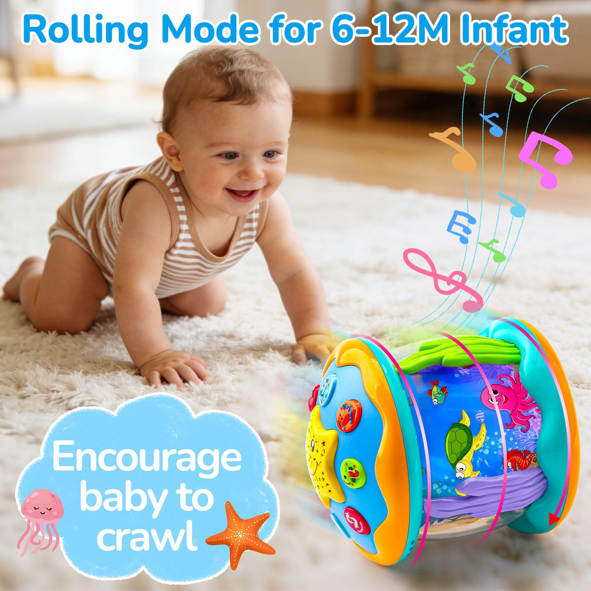Tsomtto tummy time toy uses soft light to engage infants during floor play.