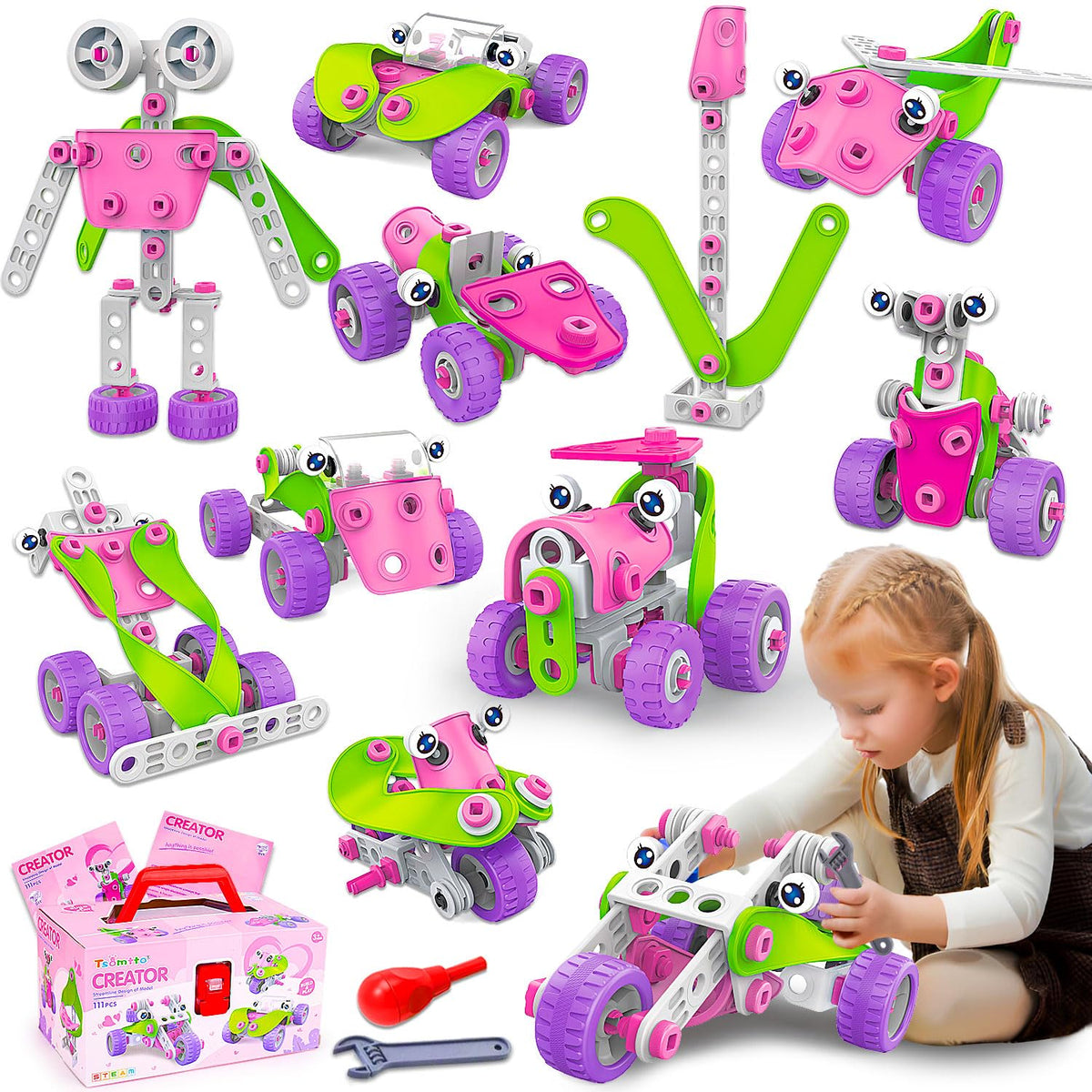 Tsomtto pink 14-in-1 models: fosters imaginative building play.