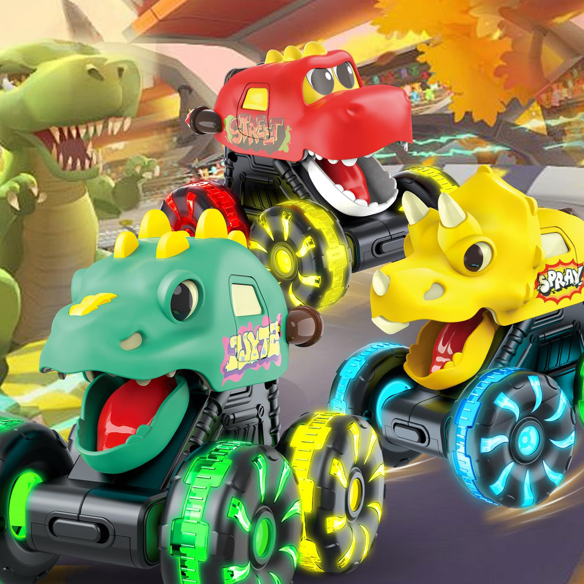 Tsomtto dinosaur trucks make a fun portable gift pack.
