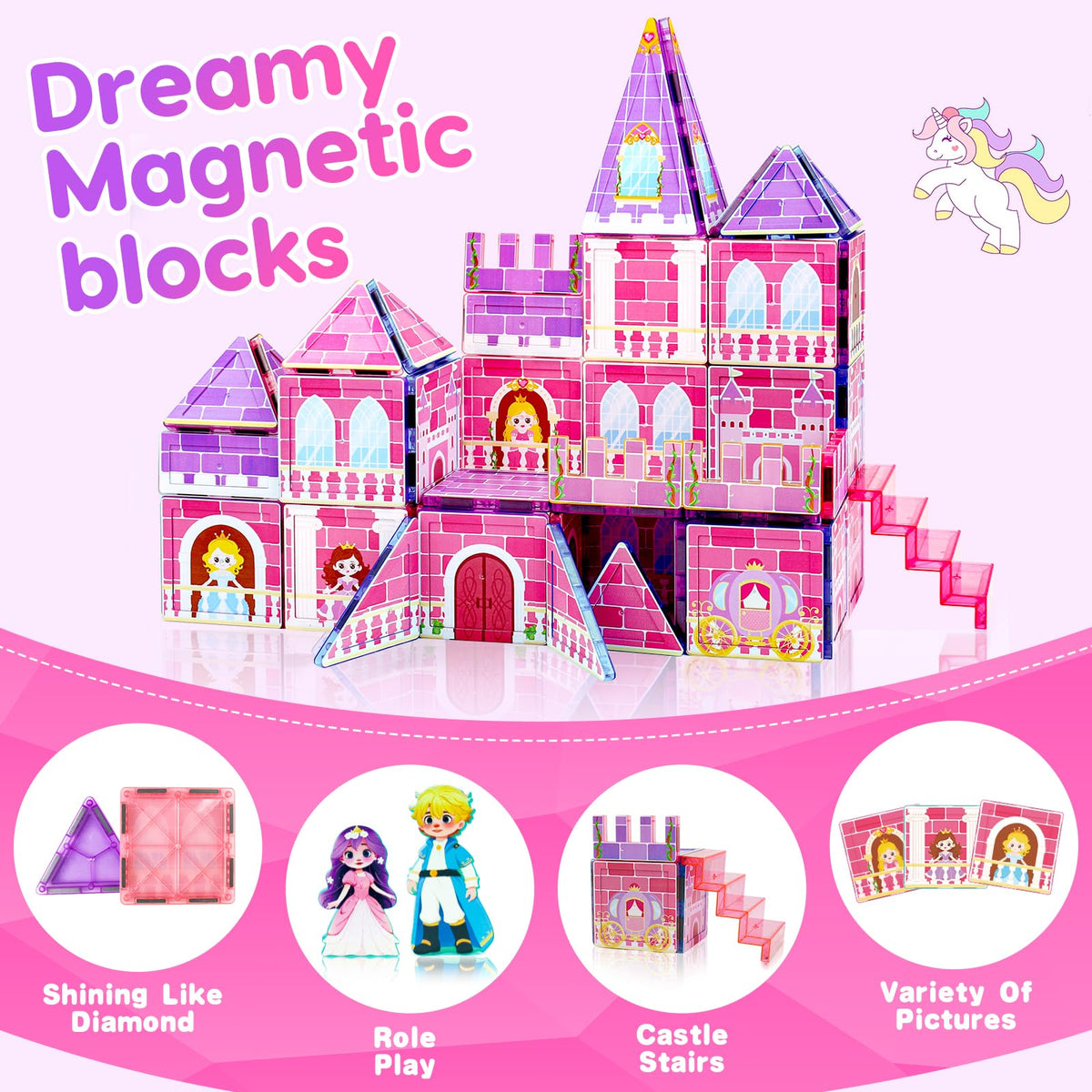 Tsomtto Princess Magnatiles carriage piece invites imaginative travel adventures