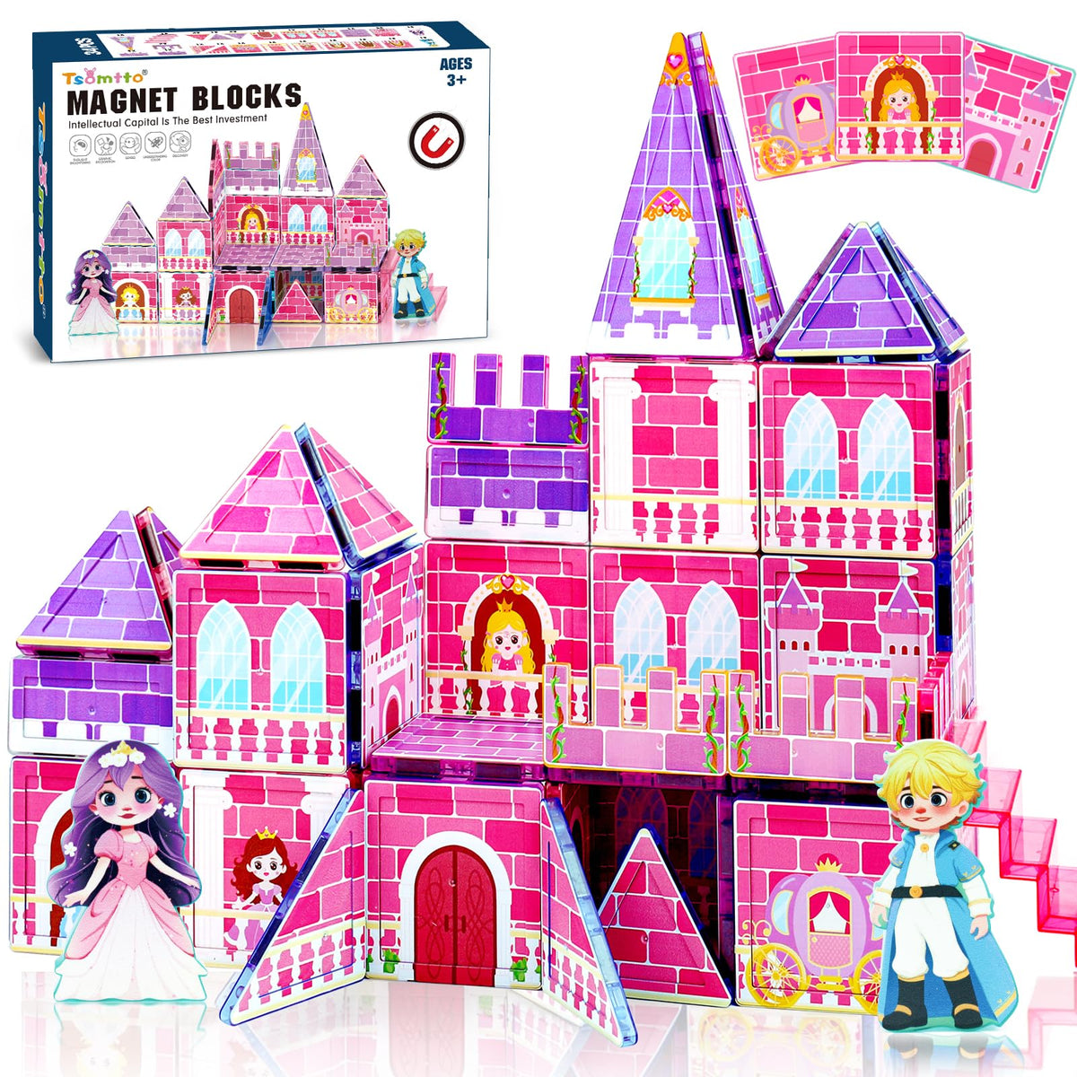 Tsomtto Princess Magnatiles castle assembly illustrates imaginative play and fine motor practice