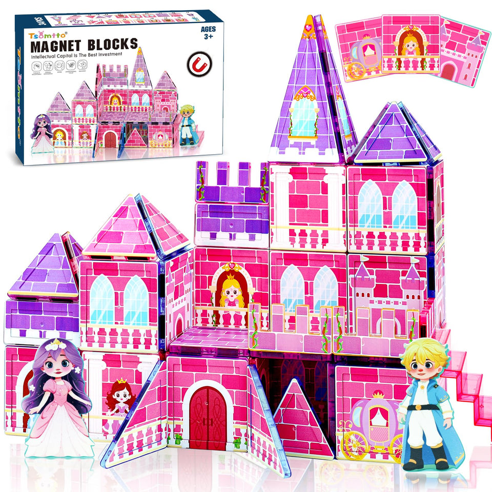 Tsomtto Princess Magnatiles castle assembly illustrates imaginative play and fine motor practice