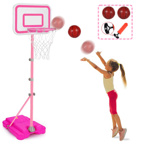 Tsomtto toddler pink basketball hoop assembly enables quick backyard setup for play