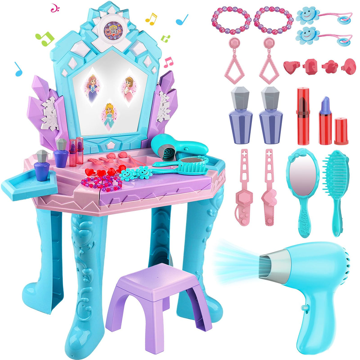 Tsomtto toddler vanity table in Frozen style sparks imaginative dress-up and storytelling.