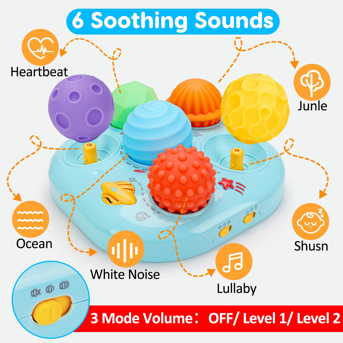 Tsomtto adjustable volume and brightness ensure gentle listening and soothing visuals.