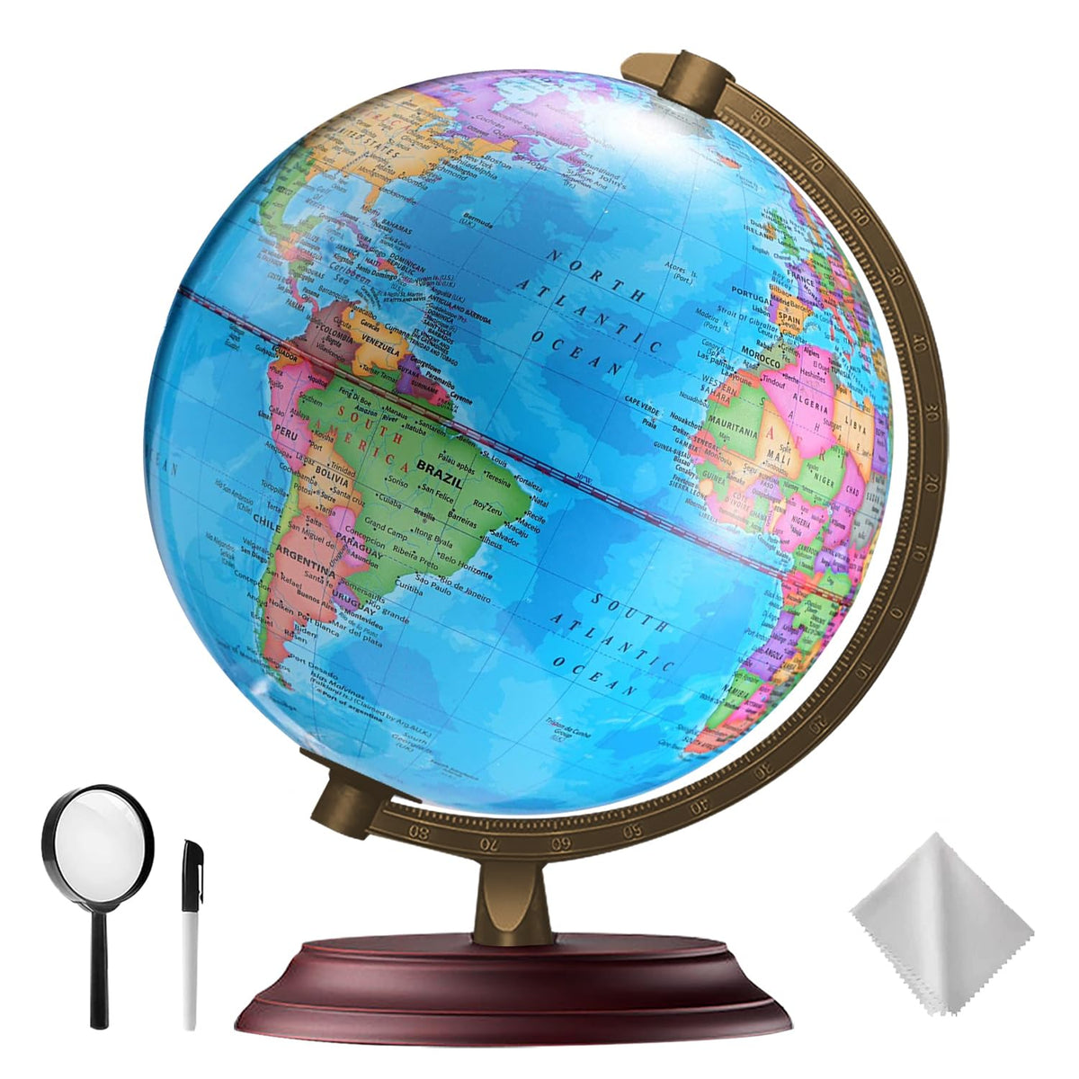 TTKTK illuminated world globe with wooden stand showing colorful daytime map for curious kids