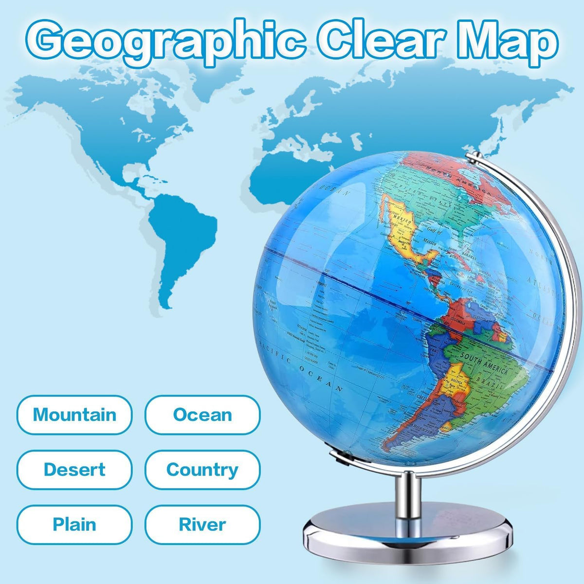 TTKTK World Globe blue desk display, enhances home study and decor