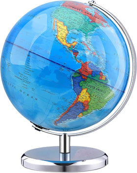 TTKTK World Globe with stainless stand, blue oceans, ideal for classroom learning