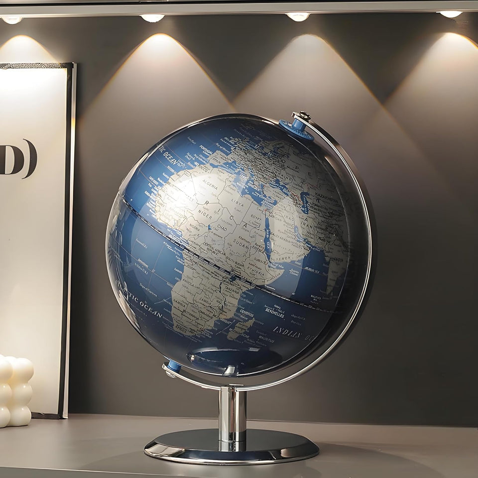 TTKTK World Globe with stainless steel stand on a desk for study and décor